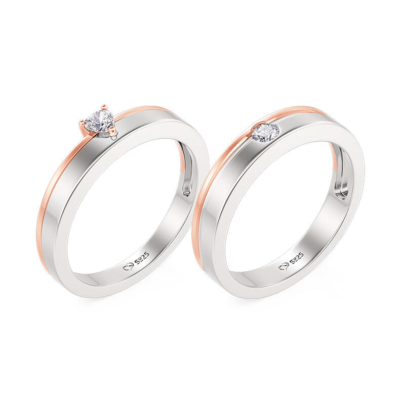 Jeulia Anillos de Pareja de Boda Clásicos Bicolor en Plata de Ley