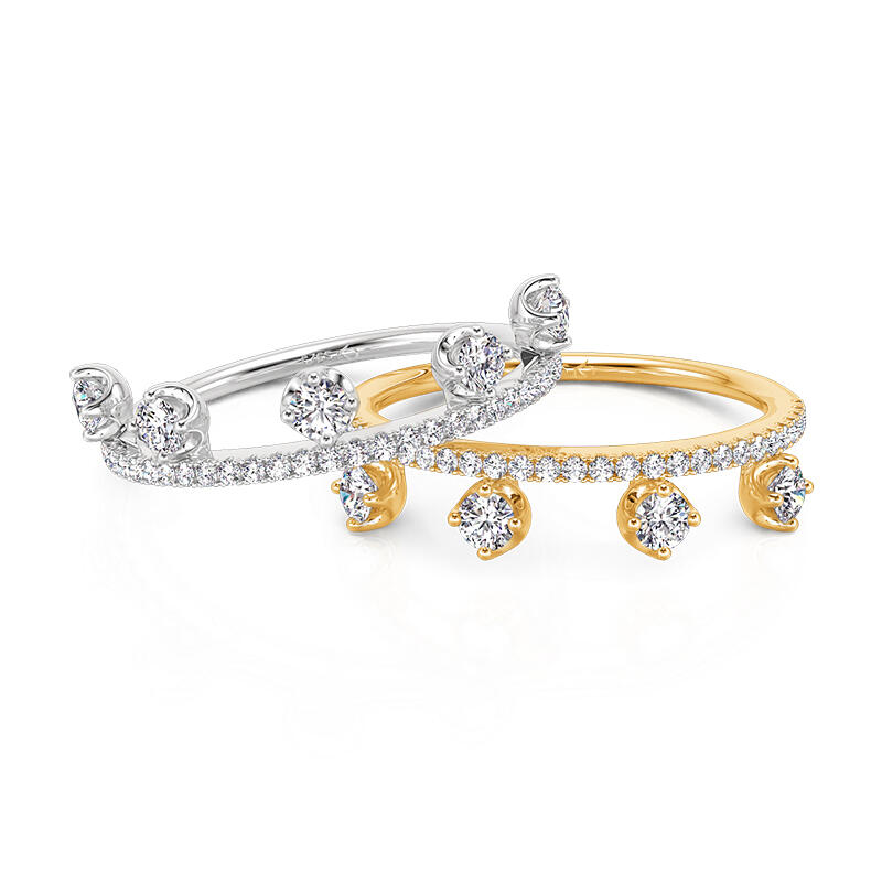 Jeulia Unique Dewdrop Two Tone Puzzle Ring Set