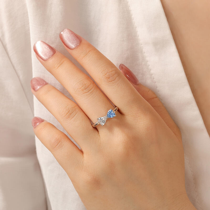 Jeulia Custom Name Double Heart Birthstone Ring with Knot Design