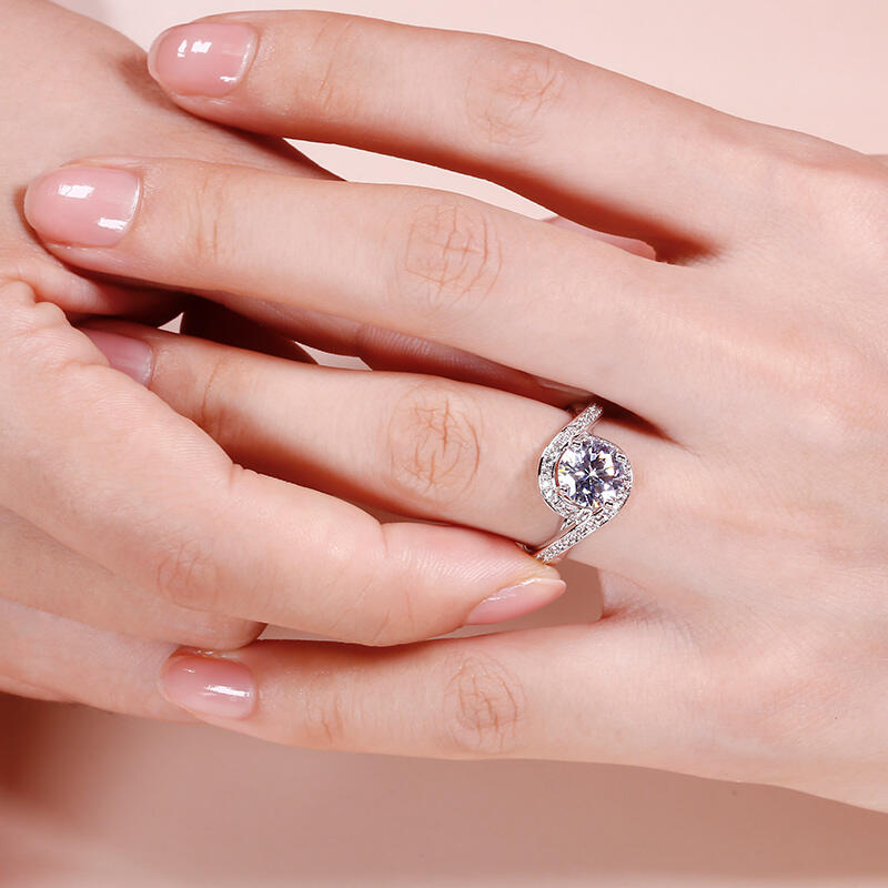 Jeulia Anillo de boda de corte redondo halo de de plata de ley