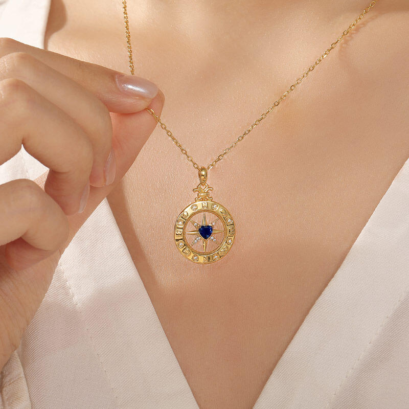 Jeulia Custom Engraved Compass Necklace with Heart Birthstone