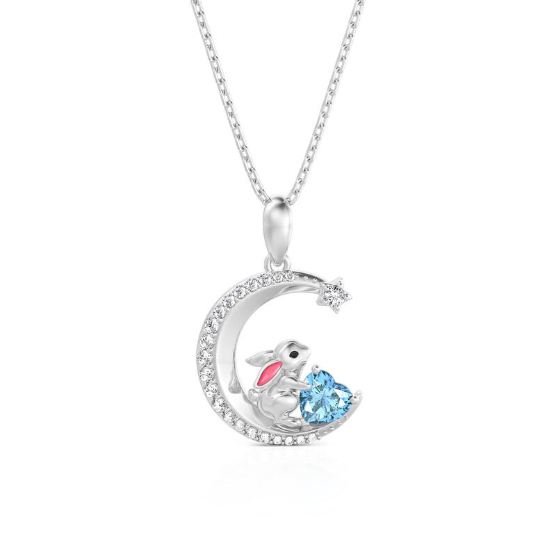 Jeulia Moon Huggers Collier Lapin Cœur Personnalisé avec Pierre de Naissance