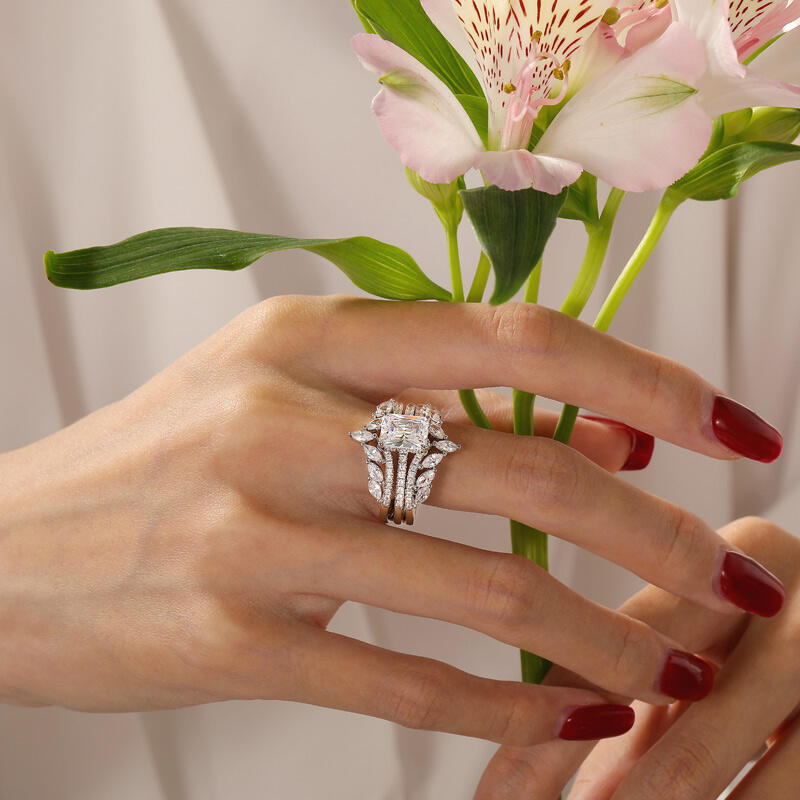 Jeulia Olivetta Symmetry Radiant Cut Enhancer Ring Set