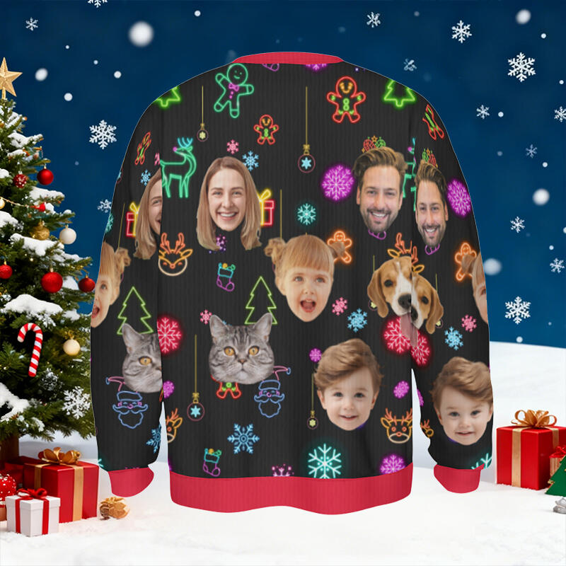 Gepersonaliseerde lelijke trui Unisex Op maat gemaakte foto Glanzend patroon Ontwerp Kerstcadeau voor het gezin