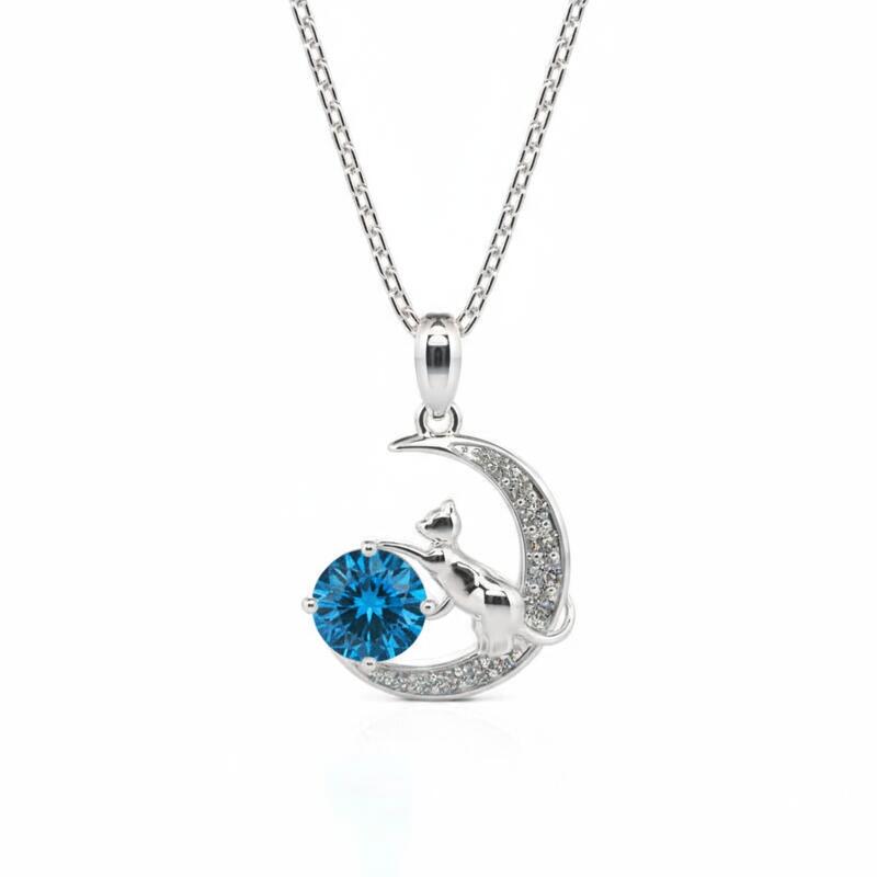 Jeulia "Cat on the Moon" Custom Birthstone Necklace Sterling Silver