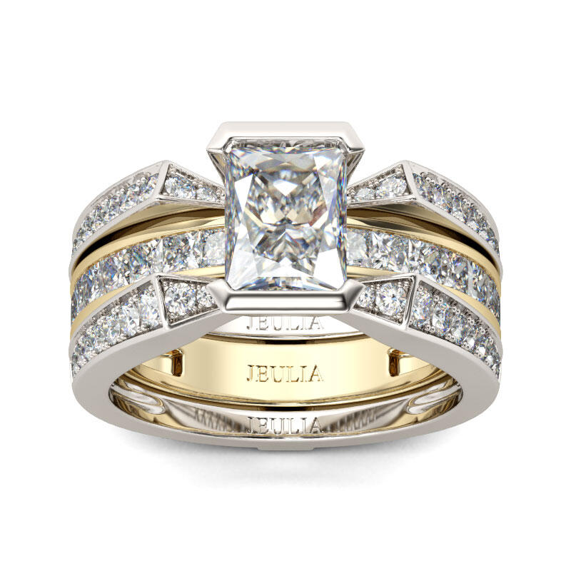 Jeulia Interchangeable Radiant Cut Sterling Silver Ring Set