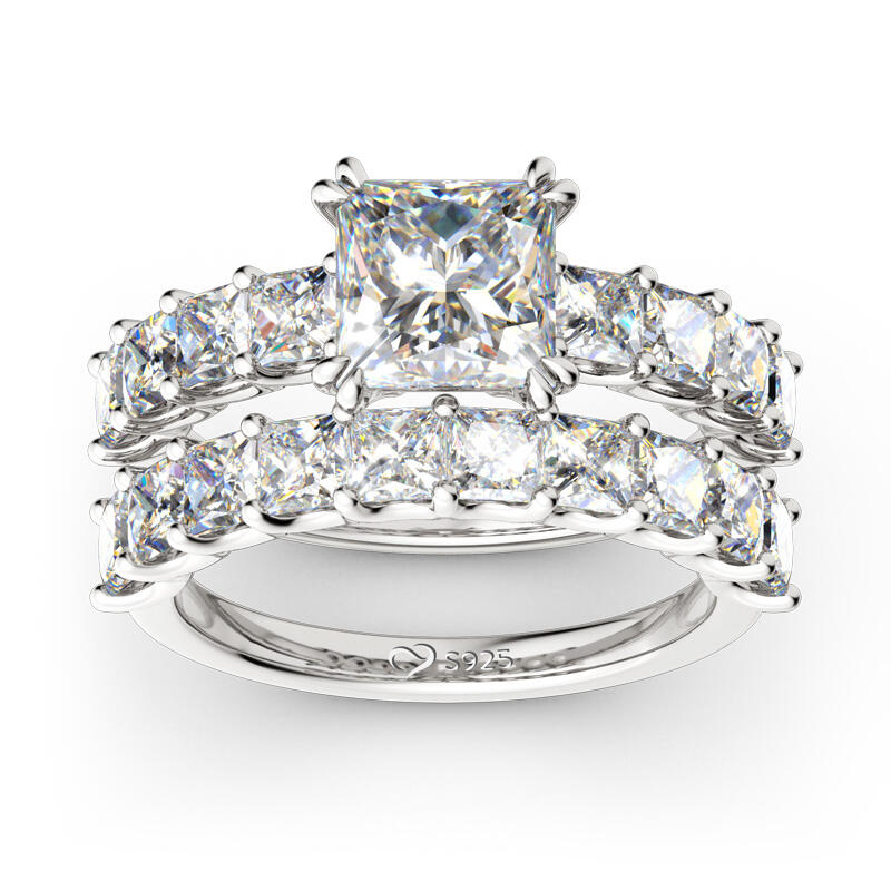 Jeulia Princess Cut Sterling Silver Ring Set