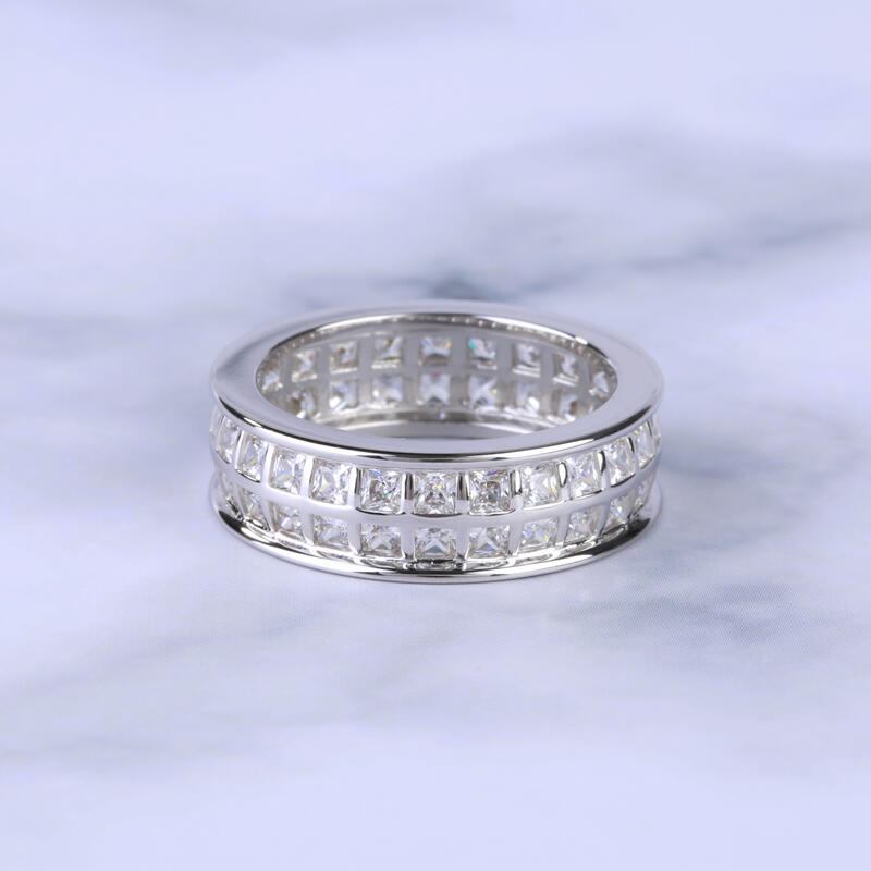 Jeulia Bezel Set Princess Cut Sterling Silver Men's Band