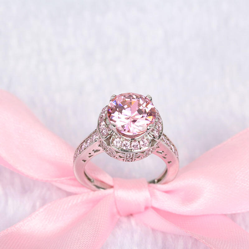 Jeulia Aureola Pierścionek Srebrny Duży Kamień Szlifowany Okrągło.