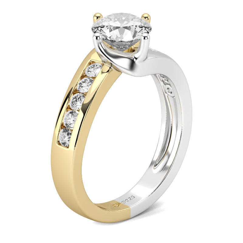 Jeulia Two Tone Round Cut Sterling Silver Ring