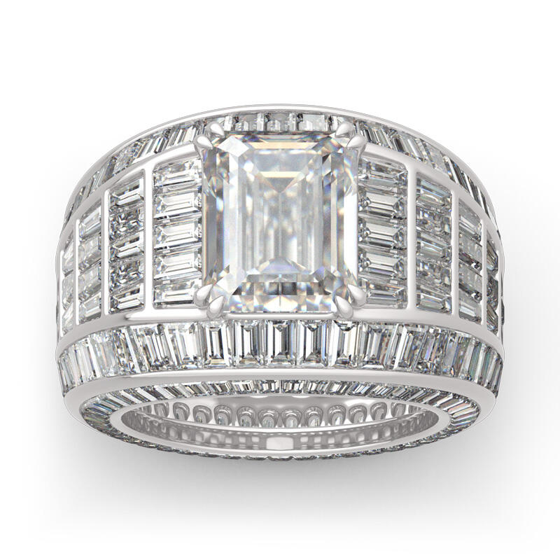 Jeulia Wide Shank Emerald Cut Sterling Silver Ring