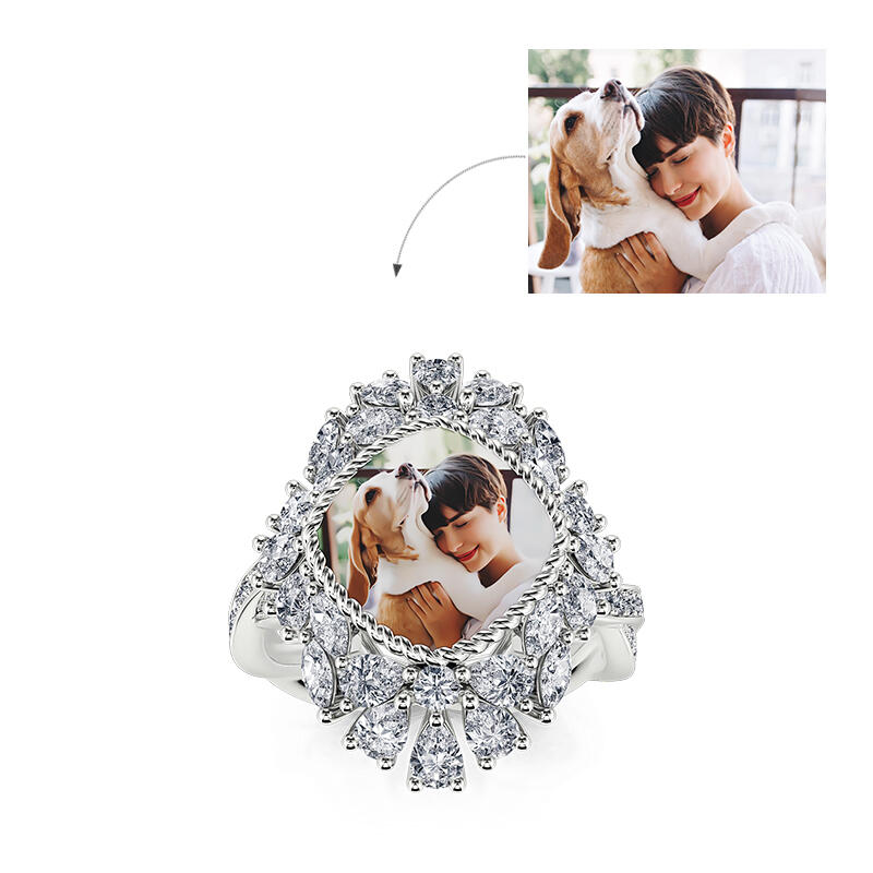 Jeulia "Being Happy" Sterling Silver Personalized Photo Ring