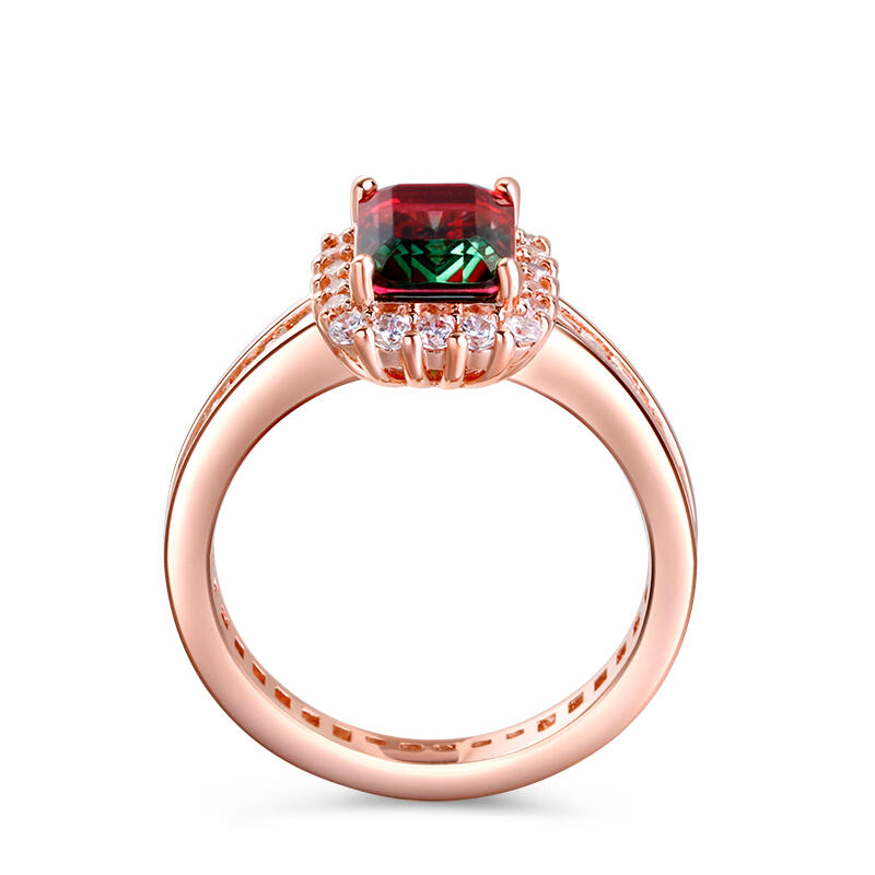 Jeulia Halo Smaragd skärning sterling silver vattenmelon ring set