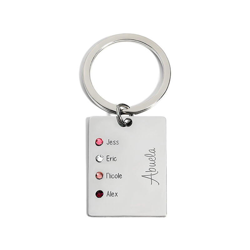 "Dear Abuela" Custom Engraved Key Chain With Birthstone