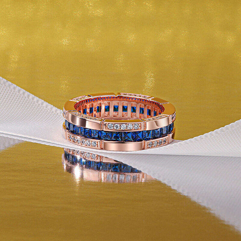 Jeulia Anillo corte princesa plata de ley mujeres con piedra azul