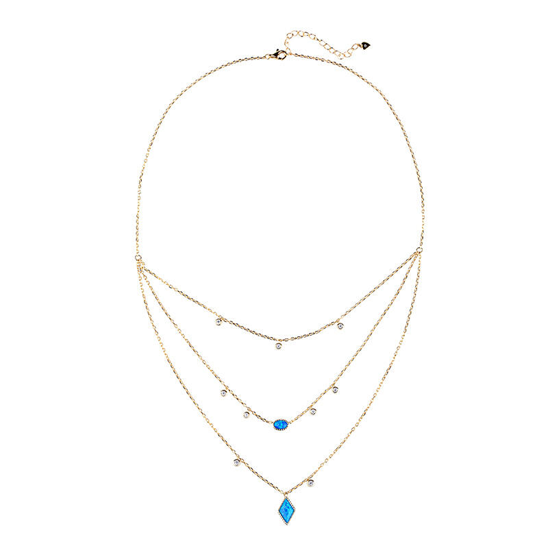 Jeulia Three Wishes Triple Layered Opal Necklace