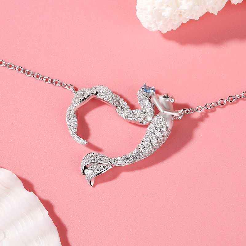 Jeulia "Ocean's Light" Sterling Silver Mermaid Gift Necklace for Valentine's Day