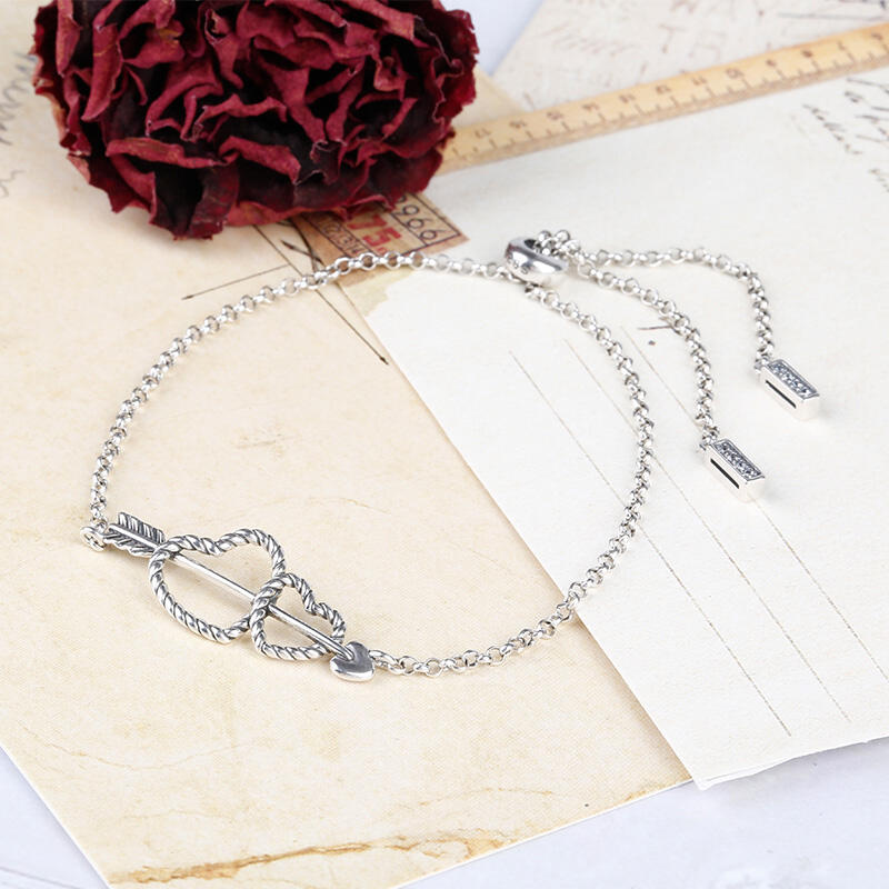 Jeulia Arrow and Heart Bolo Bracelet