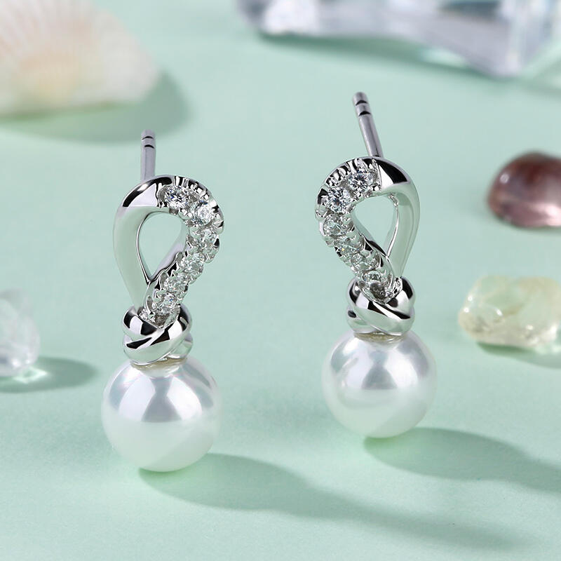 Jeulia Knot Cultured Pearl Sterling Silver Earrings