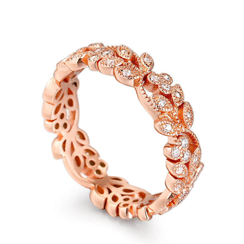 Jeulia Floral and Leaf Carved Unique Sterling Silver Women's Band