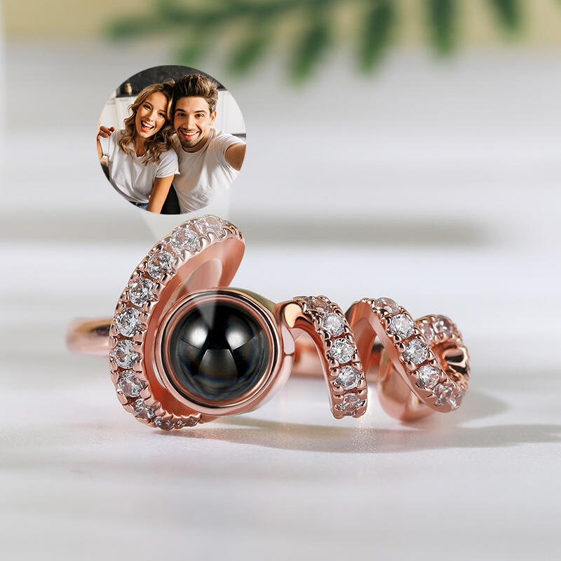 Jeulia "You Complete Me" Personalized Photo Projection Sterling Silver Ring