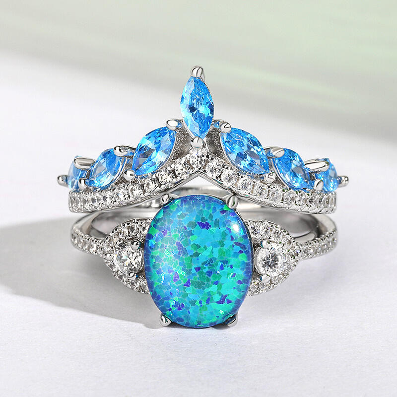 Jeulia Conjunto de Anillos Apilables de Ópalo y Plata de Ley