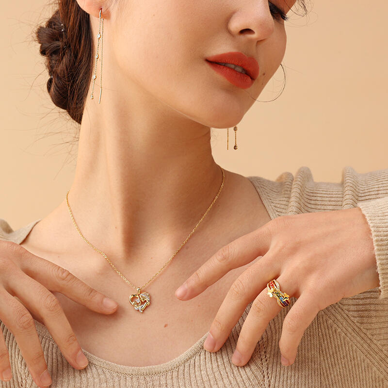 Jeulia "Warmest Protection" Mom & Baby Heart Sterling Silver Necklace