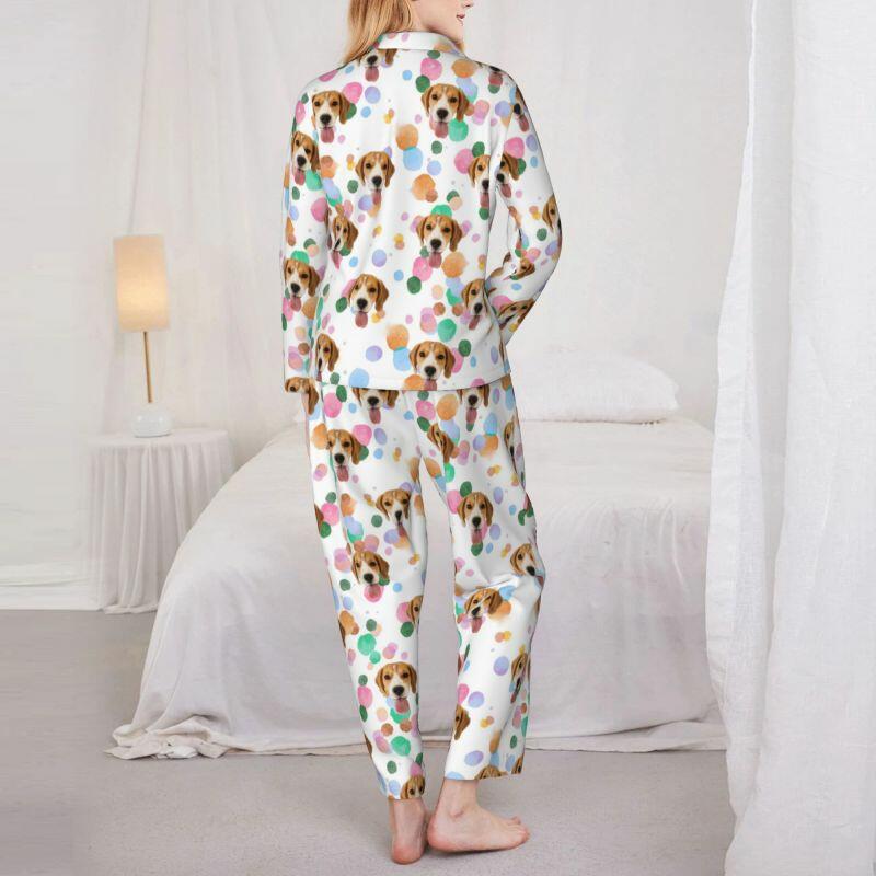 Gepersonaliseerde pyjama aangepaste foto huisdier kleurrijke inkt stippen patroon ontwerp levendig cadeau voor haar familie