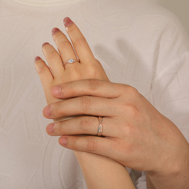 Jeulia Anillo para Mujer de Tres Piedras Bicolor Torcido con Piedra Natal Personalizada