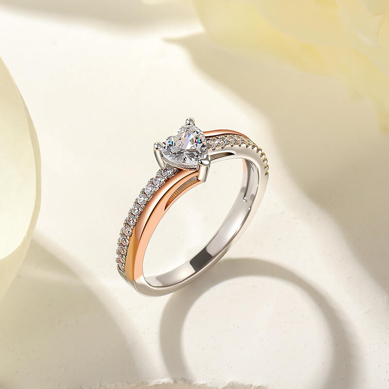 Jeulia Amore Bague Promesse Cœur Courbé Deux Tons en Argent Sterling