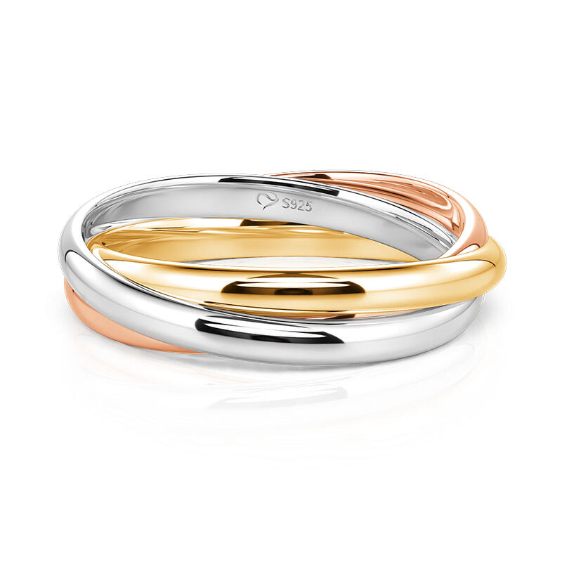 Jeulia Anillo Tricolor Diseño Cruzado para Hombre de Plata Esterlina