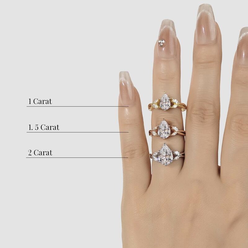 "Sonnenstrahl" 1 Karat Tropfen-Schliff Seitenstein-Verlobungsring