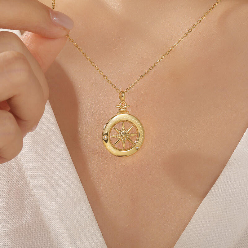 Jeulia Custom Engraved Compass Necklace with Heart Birthstone