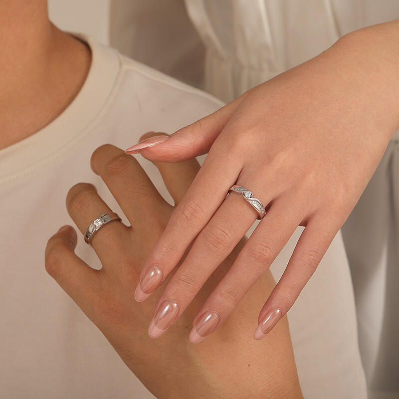 Jeulia Bypass Round Cut Couple Rings Set Sterling Silver