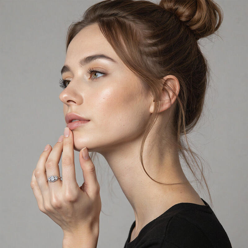 "Waking Up In Love" Round Cut Three Stone Engagement Ring