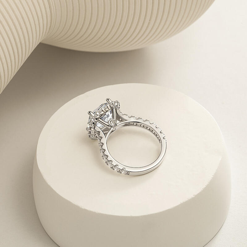 Jeulia Bague de Fiançailles Halo Coupe Coussin en Argent Sterling