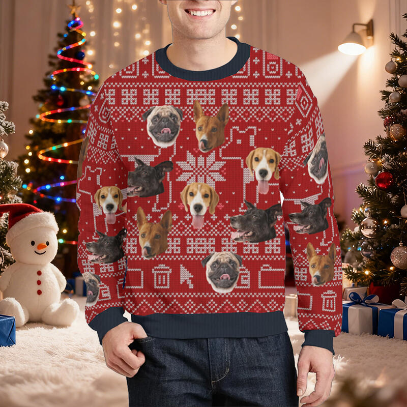 Gepersonaliseerde lelijke trui Unisex Aangepaste foto Hondenhoofd Schattig kerstcadeau voor dierenliefhebbers