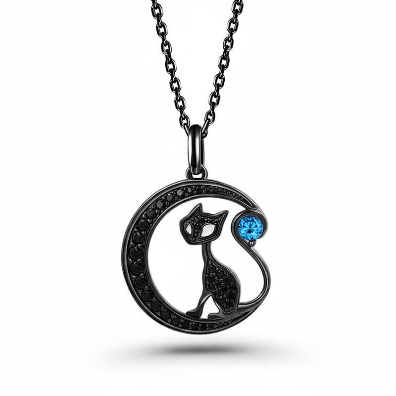 Jeulia "Black Cat on the Moon"Custom Birthstone Necklace