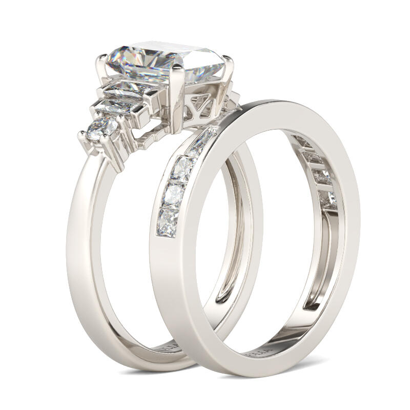Jeulia Contemporary Design Radiant Cut Sterling Silver Ring Set