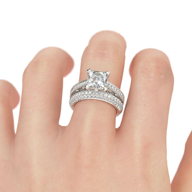 Jeulia Classic Princess Cut Sterling Silver Ring Set