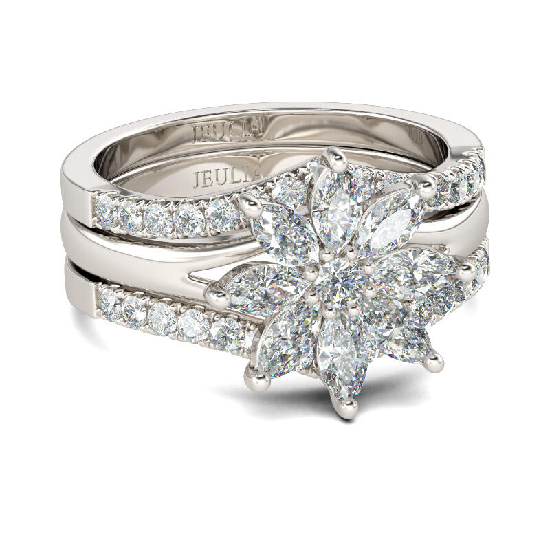 Jeulia Flower Marquise Cut Sterling Silver Ring Set