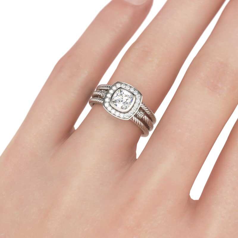 Jeulia Rope Halo Cushion Cut Interchangeable Sterling Silver Ring Set