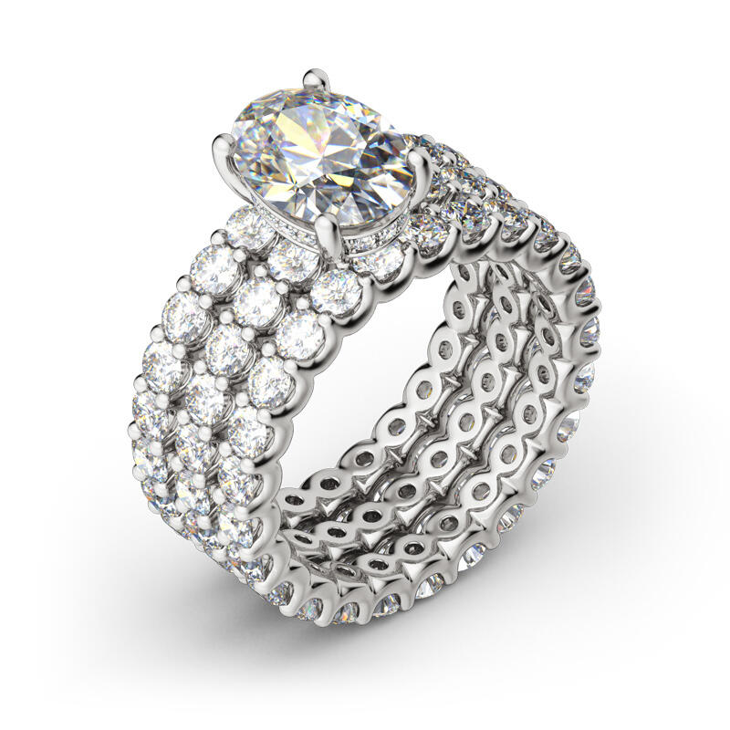 Jeulia Terno De Anillos De Talla Ovalada En Plata De Ley