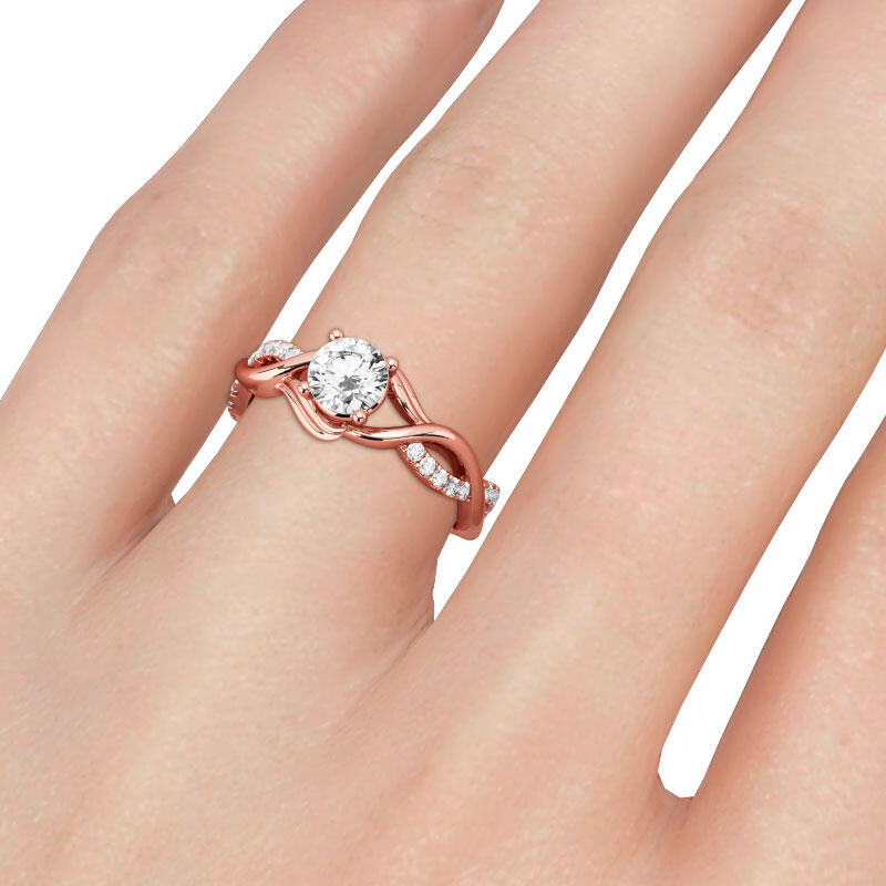 Jeulia Twist Design Round Cut Sterling Silver Ring