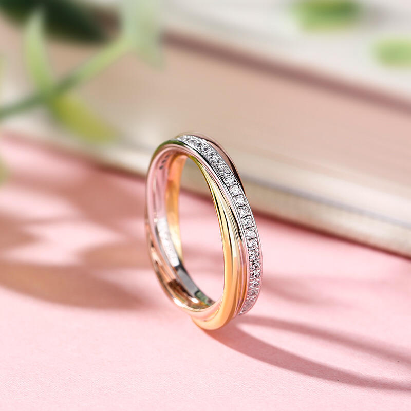 Jeulia Three Tone Round Cut Sterling Silver Women's Band