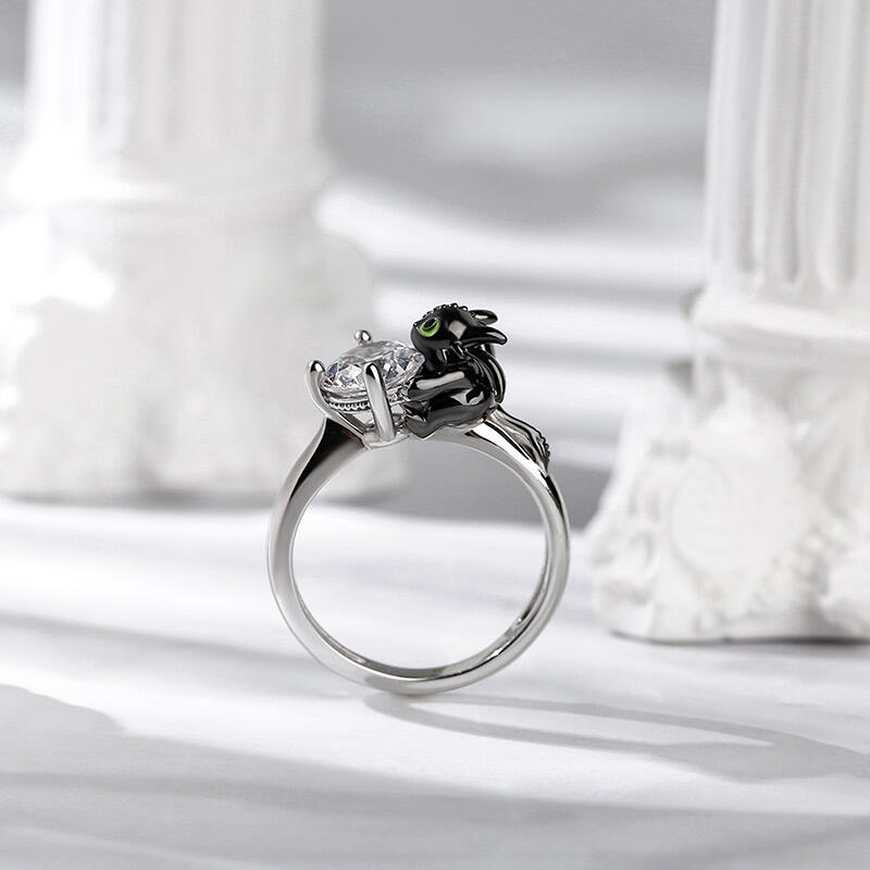 Jeulia Anillo de compromiso de dragón en plata de ley con diseño de dibujos animados