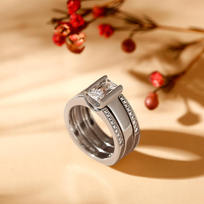 Anillo Apilables De Corte Cuadrado En Plata De Ley