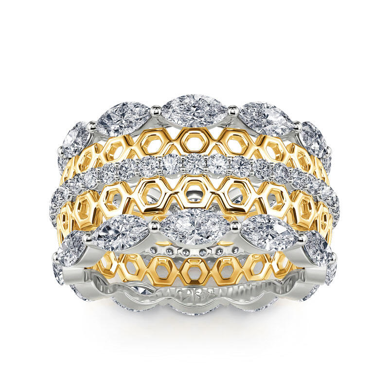 Jeulia Two Tone Vintage Honeycomb Hollow Sterling Silver Women's Band