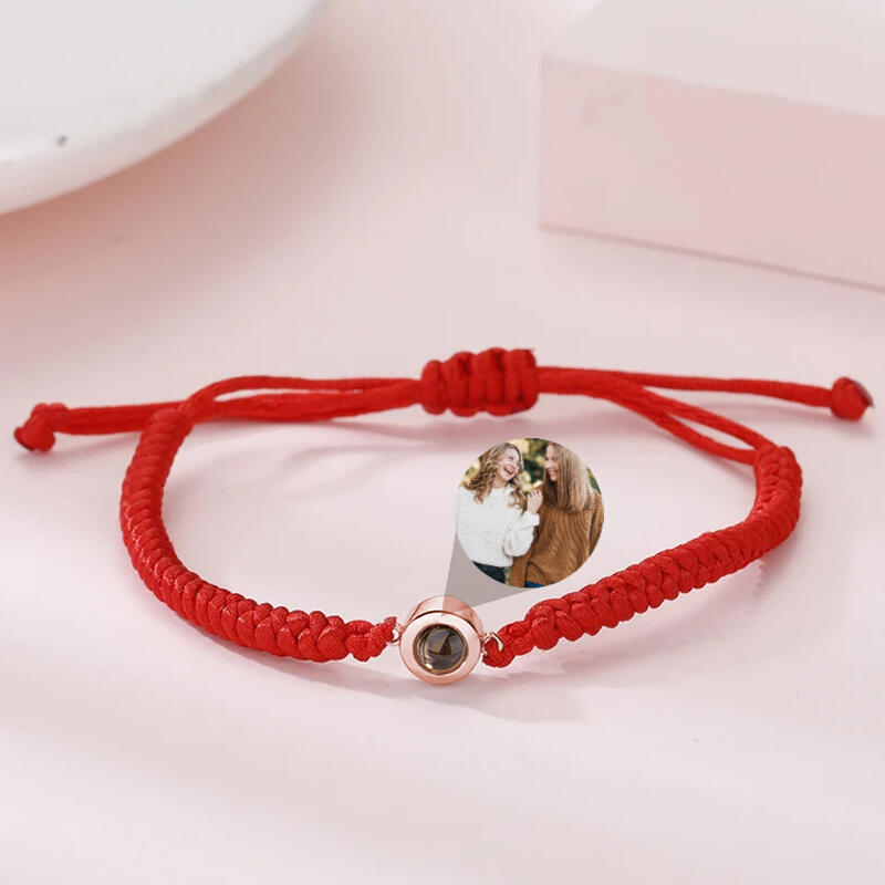 Bracciale con Proiezione di Foto Dentro Corda Rossa e Perlina Argento Sterling