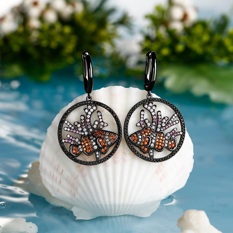 Jeulia "Clownfish Nemo & Coral" Sterling Silver Earrings